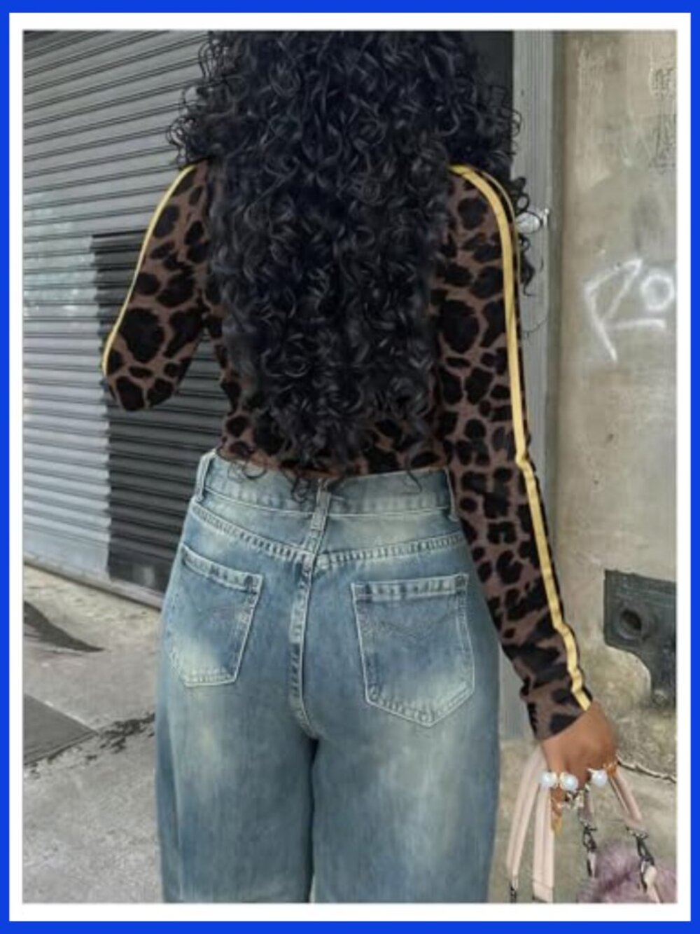 Y2K Leopard Print Long Sleeve Crop Top Crewneck Slim Fit Tee - Picture 3 of 4